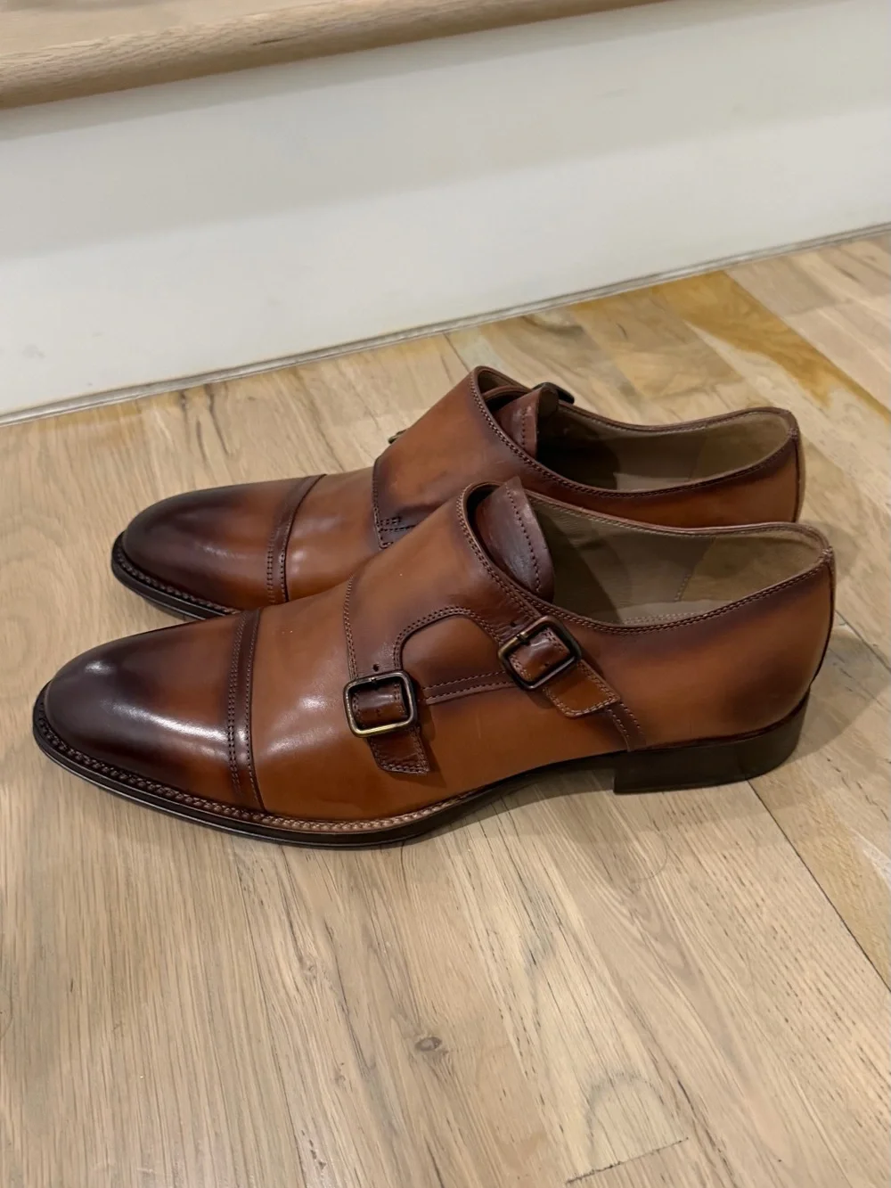 Vero Cuoio Tan Brown Double Monk Strap Leather Shoes